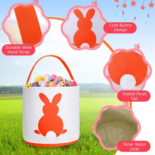 Vista 5 de Saintrygo 6 bolsas de cesta de conejo de Pascua para niños, cesta de caza de huevos de Pascua con asa, bolsas de regalo, cubo de transporte, Bright