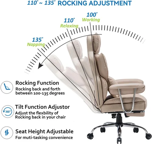 Vista 4 de Efomao - Silla ejecutiva de escritorio para oficina, con reposapiés, soporte lumbar y capacidad de carga hasta 400 libras, silla de computadora