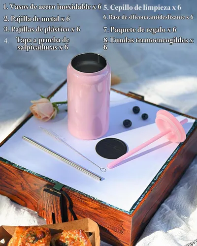 Vista 5 de Paquete de 6 vasos de 16 onzas, vaso aislado con popote, vaso de café