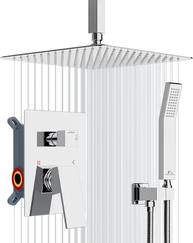 Vista 14 de SunCleanse juego de grifos con regadera tipo lluvia en oro cepillado, juego combinado para baño con cabezal de alta presión de 25.4 cm con válvulas