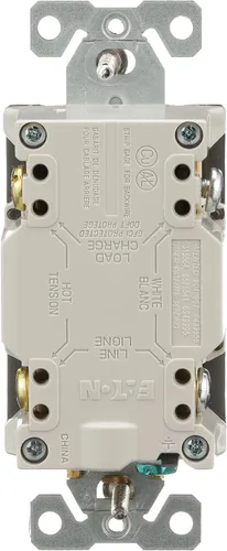 Vista 4 de Eaton GFCI - Receptáculo dúplex de autocomprobación 15A -125V con placa de pared de tamaño estándar, color negro
