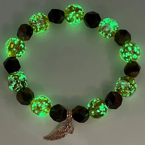 Vista 8 de ARTSY Crafts Glow in the Dark Firefly Beads + Natural Gemstone Bracelets, Handmade in USA
