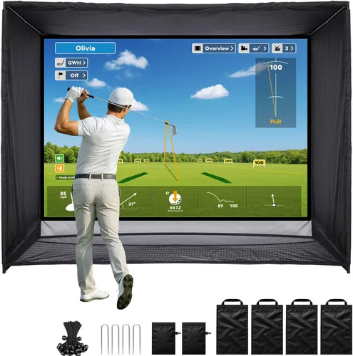 Vista 8 de Zealfeel Golf Net, 10x7ft/8x8ft/11x8ft Golf Enclosure Net with Side Barriers/Auto-Ball Return, Low-Noise Target, Carry Bag, 4 Stakes, Hitting