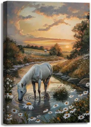 Vista 10 de Lienzo de animales para pared, póster de acuarela de vaca de las tierras altas, paisaje colorido de pastizales, pintura de agua potable, obra