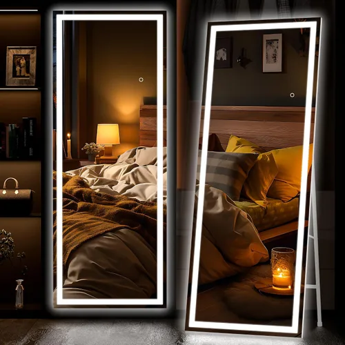 Vista 35 de Hasipu - Espejo de cuerpo entero con luces, 56 x 16 pulgadas, espejo de pie con led para montaje en pared para sala de estar, dormitorio