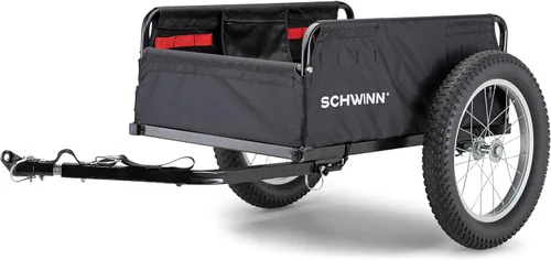Vista 6 de Schwinn Porter - Remolque de bicicleta de carga, peso máximo de 100 libras, red de malla elástica, neumáticos grandes con orificios, color negro