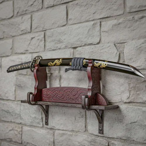 Vista 8 de Soporte de espada para espada medieval para montaje en pared, soporte de exhibición de espada samurái, soporte de espada Katana para espadas Katana