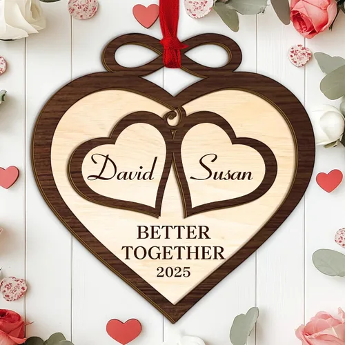 Vista 15 de Adorno personalizado para el primer aniversario, recuerdo romántico de corazón de cerámica con nombres y año, regalo para parejas, decoración única