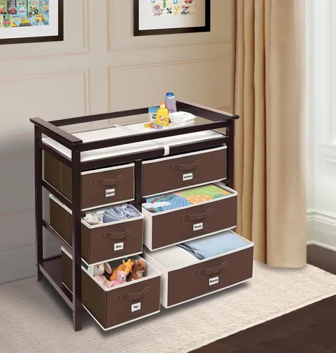 Vista 7 de Badger Basket Moderna mesa cambiadora para bebé con 6 cajones de almacenamiento y almohadilla - Espresso