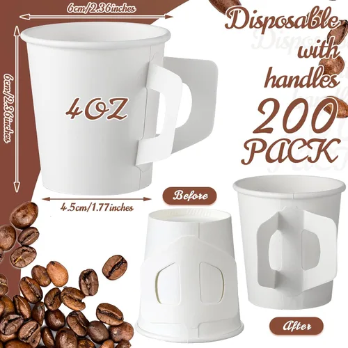 Vista 7 de Funtery 50 unidades de 4 oz tazas de espresso desechables a granel con asas, tazas de papel desechables blancas para café, espresso, té, bebidas