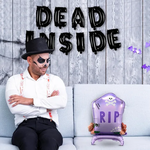 Vista 5 de HOUSE OF PARTY Globos de aluminio de Halloween de 22 pulgadas – Globos de letras «DEAD INSIDE» para decoraciones de cementerio – Globo de aluminio