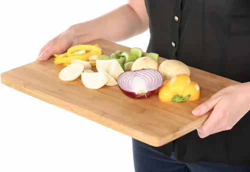 Vista 6 de Orgánic Bamboo [Heim Concept] Tabla de cortar de bambú y bandeja para servir con ranuras para gote, extragrande