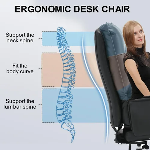 Vista 5 de Silla de oficina grande y alta de 400 libras, silla de escritorio ejecutiva reclinable con reposapiés, silla de computadora de cuero resistente