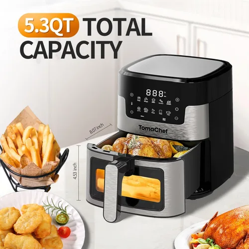 Vista 3 de TomaChef Freidora de aire 10 en 1, 5.3QT compacta sin aceite con ventana visible y canasta apta para lavaplatos, cocina saludable, control digital