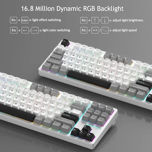 Vista 5 de MageGee LIGHT87 - Teclado inalámbrico cremoso, estructura de junta, teclados mecánicos intercambiables en caliente, teclado retroiluminado RGB