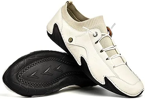Vista 5 de Mocasines para hombre, zapatos de cuero, vestido casual hecho a mano, sin cordones, cómodos, para conducir, zapatos náuticos, para hombre