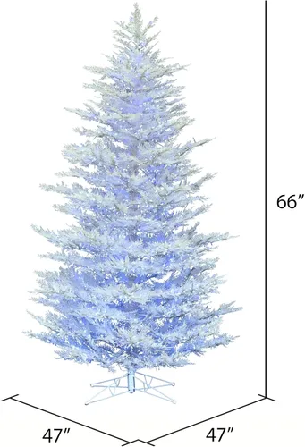 Vista 3 de Vickerman Árbol de Navidad artificial de pino de cedro flocado de 5.5 x 47 pulgadas, LED de bajo voltaje, blanco puro y azul, gran angular de 0.118