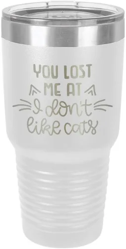 Vista 22 de You Lost Me at I DON'T LIKE CATS Vaso negro de 30 onzas con popote y tapa superior deslizante Taza de viaje de acero inoxidable Comparar