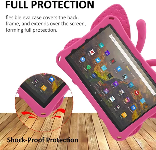 Vista 74 de FW Fire 7 - Funda para tablet para niños, Amazon Fire 7 2022, funda de mariposa con luz de atril, EVA, protección contra caídas, resistente, a