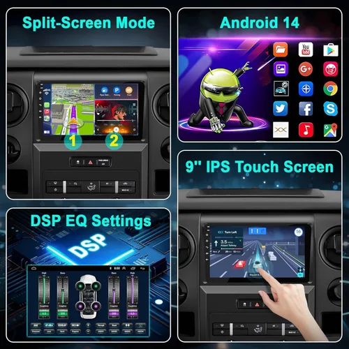 Vista 7 de Para Ford F150 2009-2014 4G+64G Radio de coche de 8 núcleos, pantalla táctil IPS de 9 pulgadas estéreo para coche con Carplay inalámbrico/Android