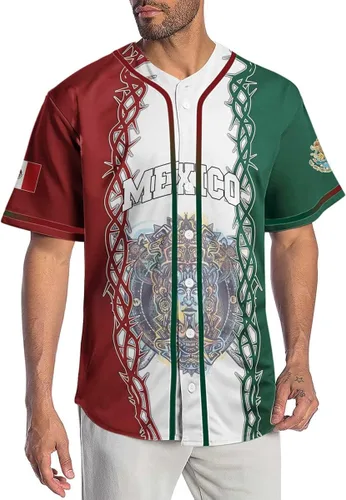 Vista 4 de HYPERFAVOR Camiseta de México con botón completo para hombre, camiseta de béisbol de México para hombre, camisas de manga corta para hombre, regalos