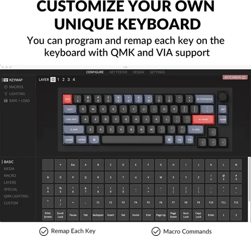 Vista 2 de Keychron Q2 QMKVIA - Versión de perilla de teclado mecánico con cable, diseño de 65% intercambiable en caliente, macro programable personalizado