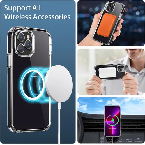 Vista 5 de Funda magnética compatible con iPhone 13 Pro, compatible con carga inalámbrica MagSafe, parte trasera transparente antiarañazos, a prueba de golpes