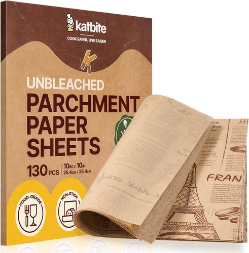 Vista 15 de Katbite 200 piezas de papel pergamino, papel de hornear sin blanquear de 8 x 8 pulgadas, resistente al aceite y fácil de limpiar, hojas de papel