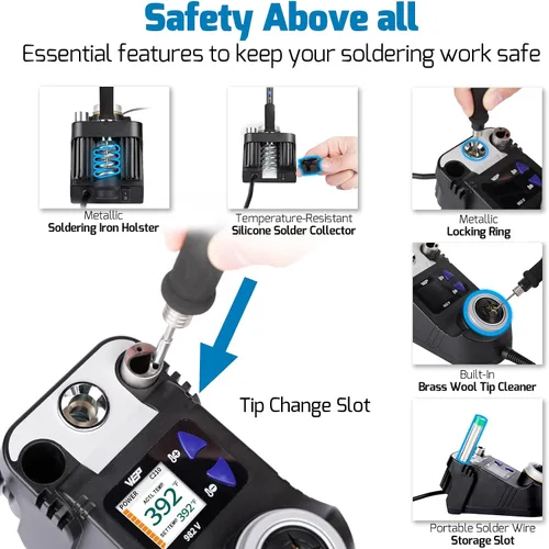 Vista 5 de WEP 982-V Micro Soldering kit with 5 C210 Soldering Iron Tips, Temperature Control, Sleep Mode, Auto Shutdown and LCD Display