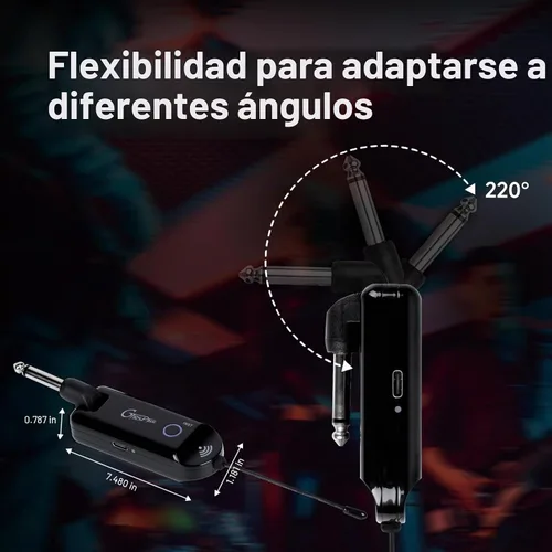 Vista 8 de GTRS GWU4 UHF Sistema de guitarra inalámbrica 4 canales de señal, transmisor y receptor recargable, coincidencia automática, baja latencia, rango