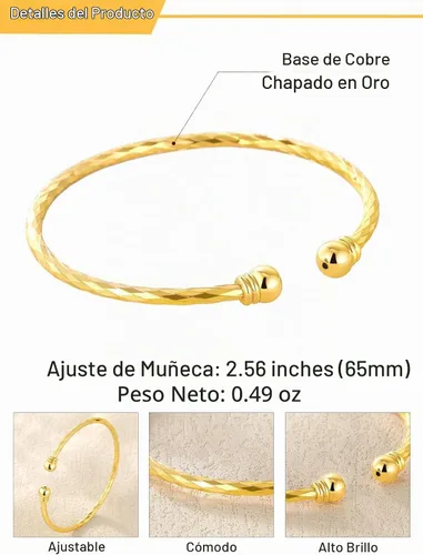 Vista 6 de U7 delicado brazalete de puño simple de platino bañado en oro real de 18K, joyería moderna. A. Oro básico