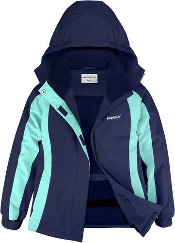Vista 6 de Chaqueta de esquí impermeable para niñas, chaqueta de snowboard para exteriores, resistente al viento, con forro polar, abrigo de nieve cálido