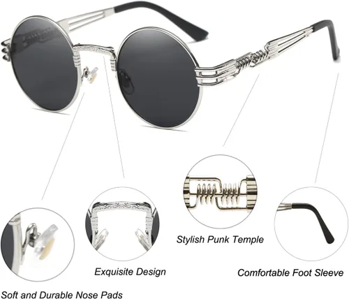 Vista 62 de Dollger Gafas de sol redondas Steampunk con marco de metal