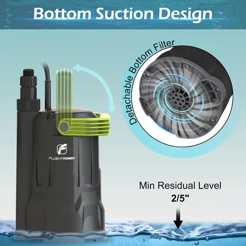 Vista 5 de FLUENTPOWER Bomba de sumidero, bomba de agua sumergible de 1/2 HP, bomba utilitaria de 2500 GPH de control manual para piscina, jardín, estanque