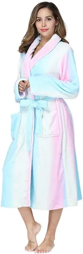 Vista 5 de RONGTAI Bata de baño para mujer, de felpa, cálida, larga, de forro polar, ropa de dormir
