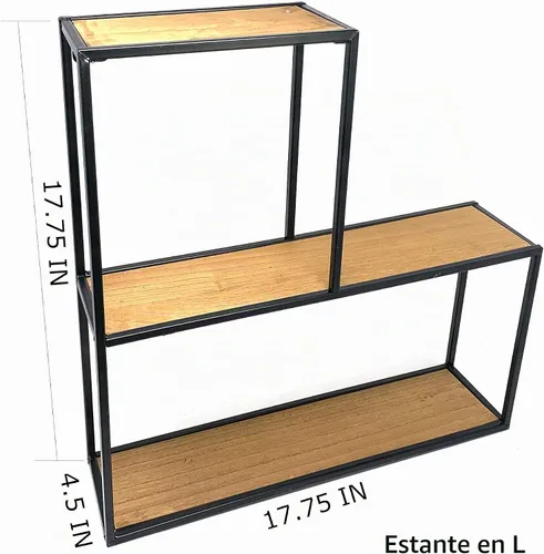 Vista 4 de allgala Juego de 4 estantes flotantes con marco de metal negro con acabado de madera