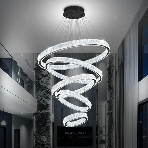 Vista 16 de Araña de Cristal LED Moderna Regulable de 8" Anillo Dorado Luminarias Colgantes para Isla de Cocina Comedor Sala de Estar