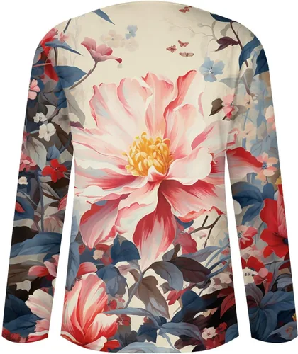Vista 2 de Costumes for Women Printing Long Sleeve Pullover Tops Fake Two Piece Round Neck T Shirts Fall Winter Outfits