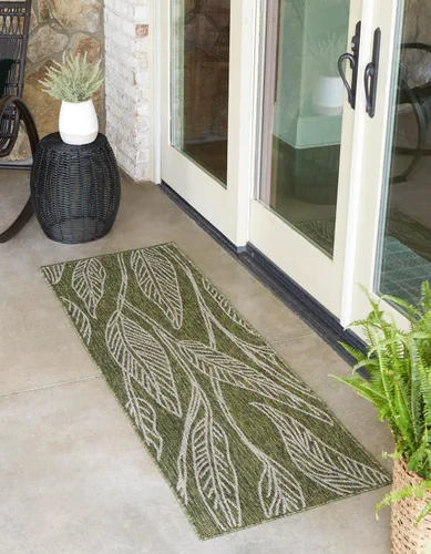 Vista 41 de Unique Loom Outdoor Botanical Collection Alfombra de área - Hoja (1.6 m x 2.4 m Rectangular, Carbón Marfil)