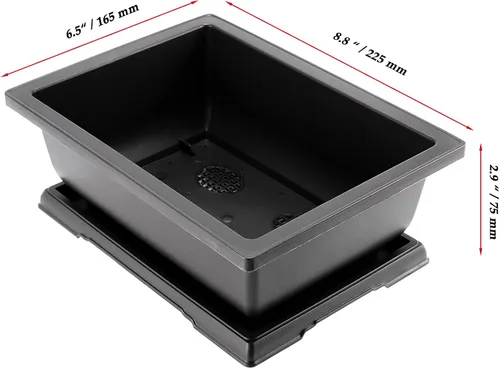 Vista 2 de JOIKIT Paquete de 10 macetas de entrenamiento de bonsái de plástico de 9 pulgadas con orificio de drenaje y bandejas, macetas rectangulares