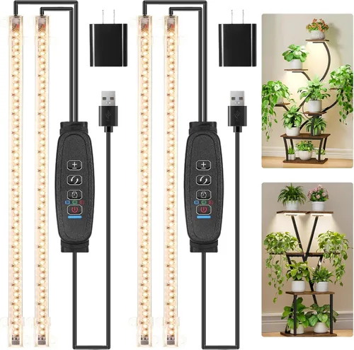Vista 9 de RWNTAO Lámpara de cultivo de una tira de 2 unidades, tiras de luz LED de espectro completo para plantas de interior con temporizador de encendido