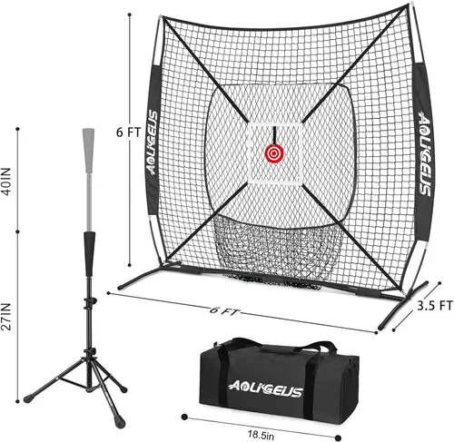 Vista 7 de 6'X6' Baseball Softball Practice Net,Pitching Net,Batting Net,with Bonus Strike Zone,Target and Bow Frame,for Hitting,Pitching,Catching