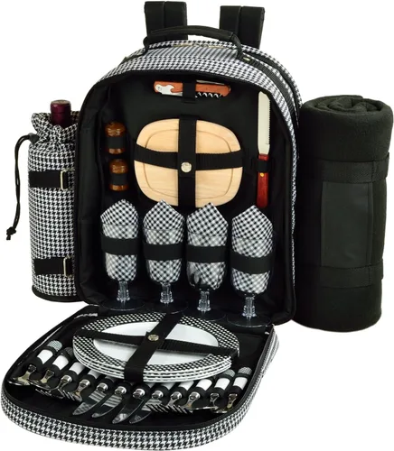 Vista 6 de Picnic at Ascot Mochila de picnic para 4 personas equipada con enfriador, soporte para vino aislado y manta - Diseñada y montada en los Estados