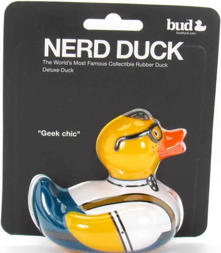 Vista 2 de Pato de goma nerd de Bud Ducks Elegante embalaje de regalo - "Geek chic!" Seguro para niños Coleccionable