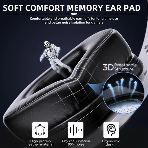 Vista 6 de Tatybo Auriculares inalámbricos para juegos para PC, PS5, PS4, Switch, Mac, auriculares USB de 2.4 Ghz con micrófono, modo con cable de 0.138 in