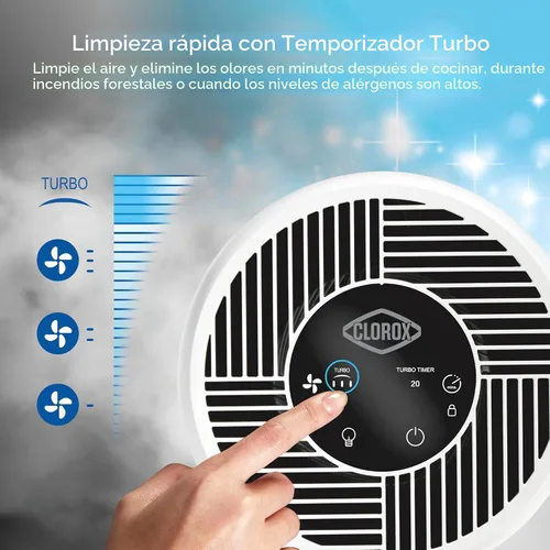 Vista 5 de Clorox Turbo purificadores de aire para el hogar, filtro HEPA verdadero, limpia rápidamente habitaciones medianas de hasta 1,000 pies cuadrados