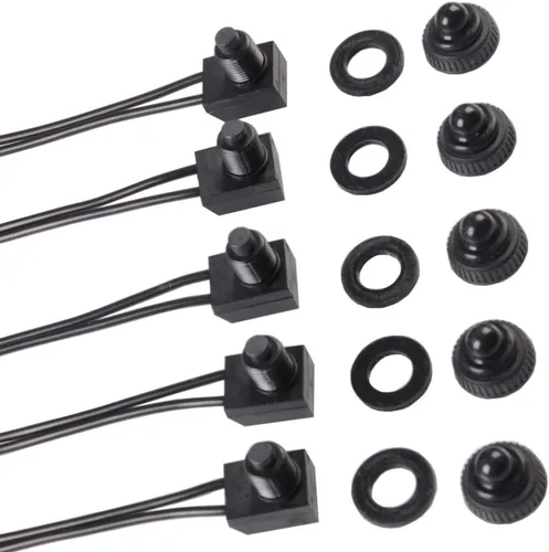 Vista 3 de Interruptor de botón impermeable de encendido y apagado con cable de luz de 12 V para motocicleta/automóvil, 5 piezas (negro)