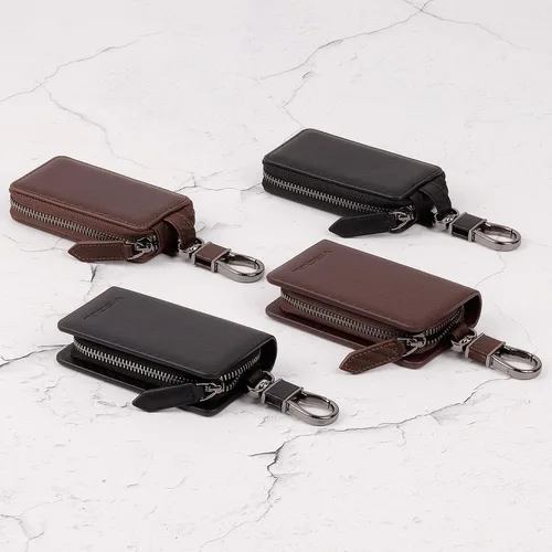 Vista 6 de VISOUL Funda de cuero para llavero de automóvil para hombres y mujeres, funda protectora de llavero inteligente con gancho de metal y llavero