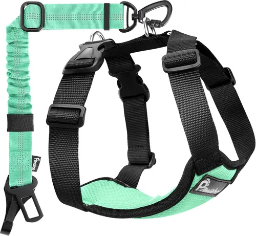 Vista 9 de Pawaboo Arnés de cinturón de seguridad para perro, arnés de automóvil con clips dobles, chaleco ajustable transpirable para mascotas y correa