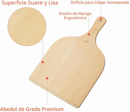 Vista 4 de G.a HOMEFAVOR Pela de madera para pizza, paquete de 2, 12 x 16 pulgadas